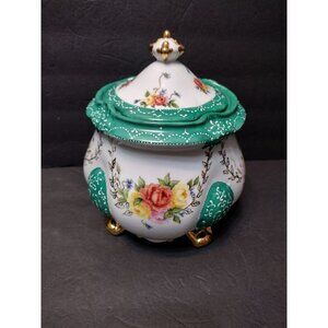 Vintage Hand-Painted Porcelain Jar Canister With Lid & Ornate Floral Design, Sig